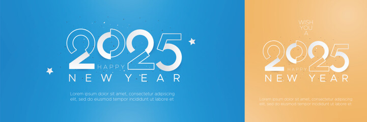 Happy new year 2025 on blue background. 2025 new year banner template - obrazy, fototapety, plakaty