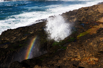 Rainbow In Mist From Lava Tube Spray Newport Oregon