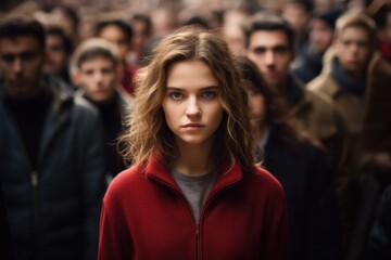 Against the Stream- A visually striking picture that highlights one defiantly unique individual facing the camera while a crowd fades into the background