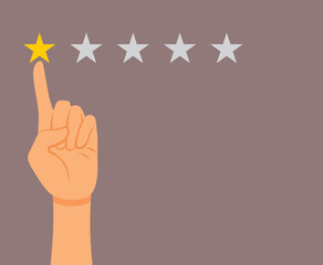 Hand Giving One Star Rating Feedback Vector Cartoon Illustration. Harsh subjective evaluation giving harsh criticism to a service 
 - obrazy, fototapety, plakaty