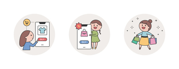 スマートフォンからオンラインショッピングを楽しむ若い女性