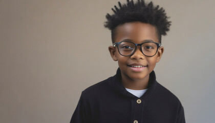 Portrait of a cute African American boy wearing eyeglasses