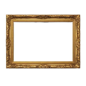 Antique gold color photo frame on a transparent background.