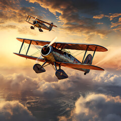 Vintage biplanes performing acrobatic stunts in the sky - obrazy, fototapety, plakaty