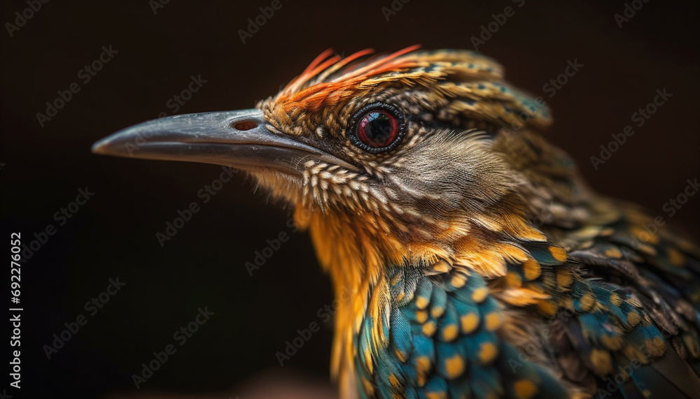 Poster Bird of prey perching on branch, close up of beak generative AI