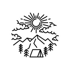 house and sun pine camp logo design