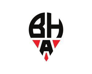 letter bha logo location shape logo design. BHA letter location logo simple design.