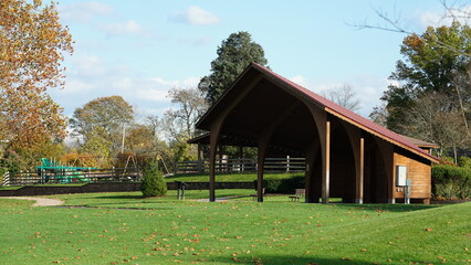 The beautiful house view with the warm sunlight on it in autumn