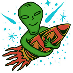 alien rocket illustration