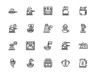 Fototapeta premium Set of outline icons related to cooking. Editable stroke. Outline icons suitable for web, infographics, interface, and apps.