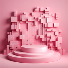 Product Podium . Pink Podium, Background. 3D Illustration, flowers, squares, circles, flower, frame, vector, design, roses, decoration, pattern