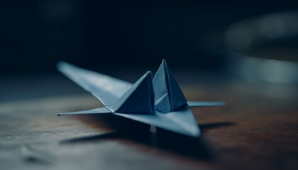 Origami paper boat sails on blue water, a creative journey generated by AI