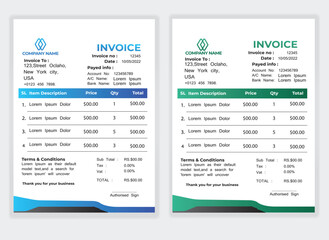 Business Minimal Corporate Invoice design template vector illustration bill form price . Creative template and stationery design payment agreement design template Cash Memo, Vector Quotation Design