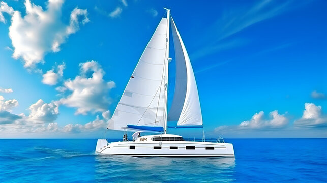 Luxurious catamaran on the mexican caribbean sea