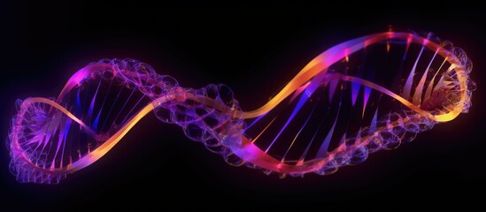 DNA. Abstract 3d polygonal DNA molecule helix spiral with dark Background.