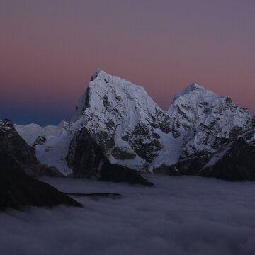 Nightfall in the Himalayas. Mount Cholatse and Tobuche, Nepal.