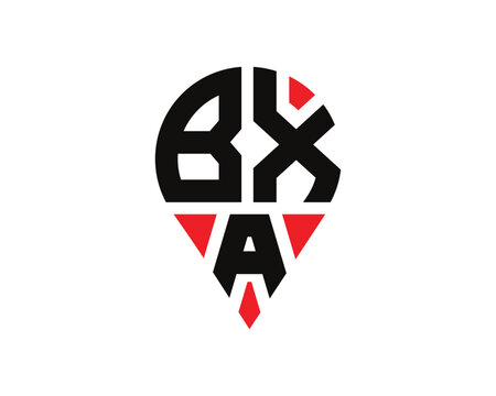 BXA letter location shape logo design. BXA letter location logo simple design.