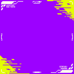 Cyberpunk Purple and Green Glitched Background with Interface Frame, Pixel Art