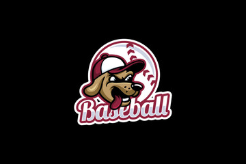 Puppy dog head with baseball element mascot logo for baseball or softball team sport