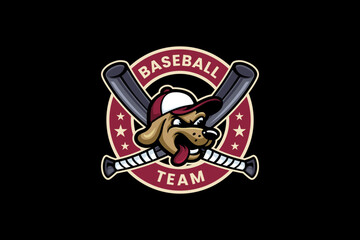 Fototapeta premium Puppy dog head with crosses baseball bat mascot logo for baseball or softball team sport
