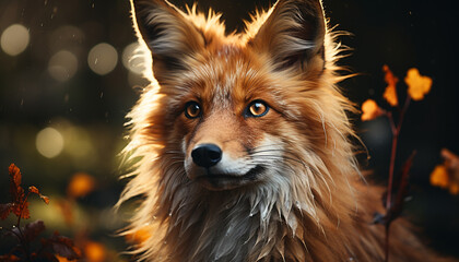 Naklejka premium Cute puppy sitting in grass, looking at camera, outdoors generated by AI