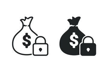 Locked money bag icon. Illustration vector