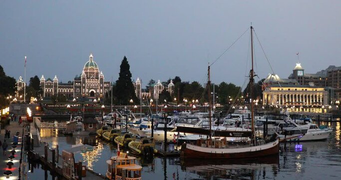 Beautiful view of the Parliament Buildings and Victoria Inner Harbour in Victoria, Canada