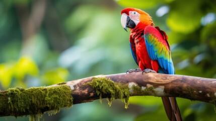 Obraz premium Vibrant parrot perched on a lush branch in the heart of the jungle