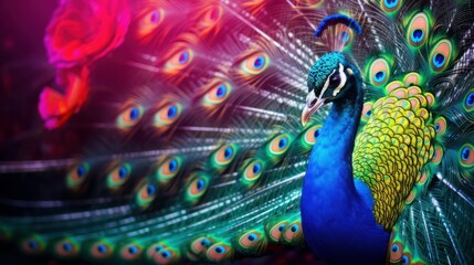 Obraz premium Majestic peacock displaying its vibrant feathers