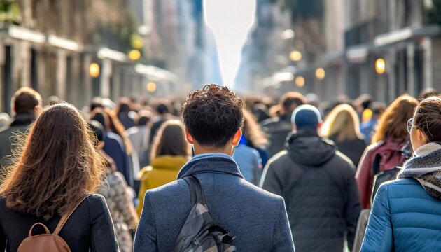 Calles con cientos de personas caminando. Multitud de ciudadanos caminando por la ciudad. 