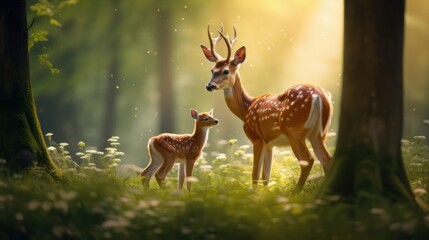 Pair of deer in a tranquil forest setting