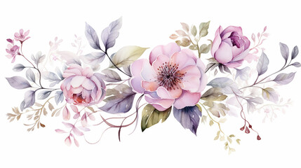 Fototapeta na wymiar Watercolor flowers. Floral and leaf illustration botanic composition.