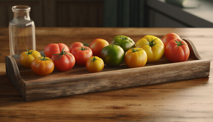 Healthy vegetarian salad with ripe tomatoes on rustic wooden table generated by AI