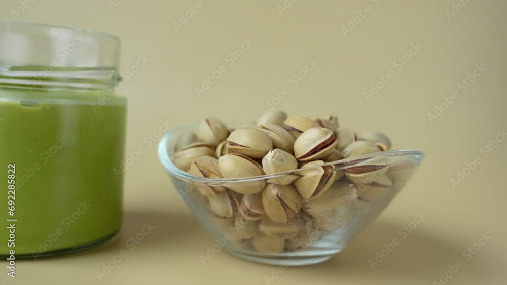 Poster pistachios paste and nut in a jar  - Posters