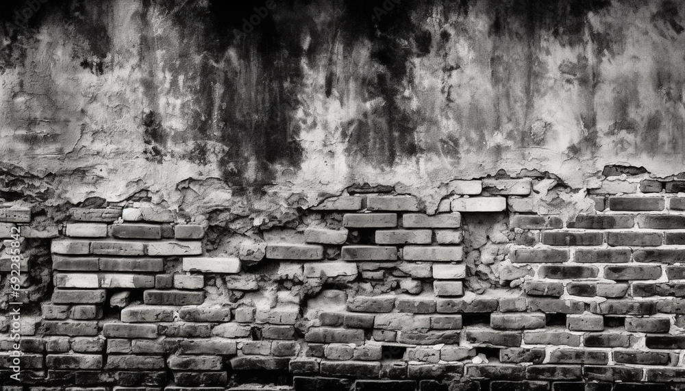 Poster weathered brick wall with textured pattern and stained concrete backdrop generated by ai