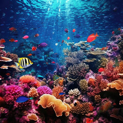 Naklejka na ściany i meble Colorful Marine Life in a Clear Water Coral Reef