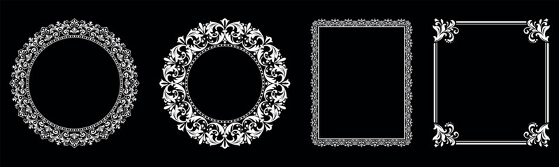 Fototapeta premium Set of decorative frames Elegant vector element for design in Eastern style, place for text. Floral black and white borders. Lace illustration for invitations and greeting cards.