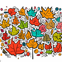 Obraz premium Whispers of Autumnal Whimsy Children's Artistic Delight in the Kaleidoscopic Patterns of Many Types of Fall Leaves