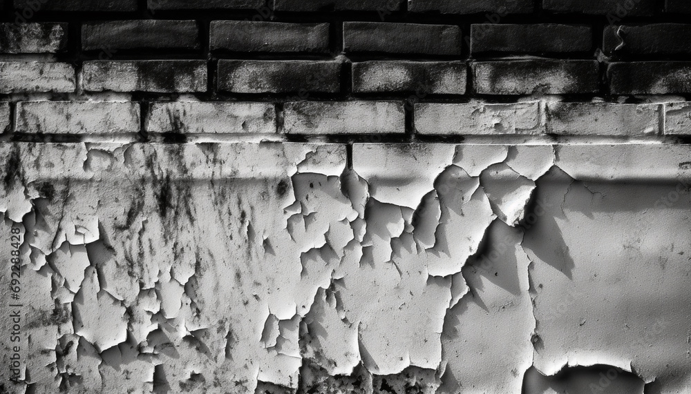 Poster weathered brick wall with rusty metal feature and abstract pattern generated by ai