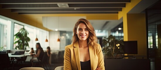 Confident businesswomen embody professionalism and empowerment in a modern coworking center.