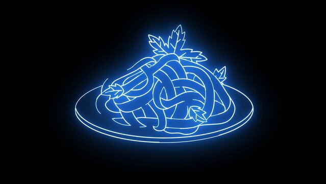 Animated icon for Fettuccine Alfredo, a typical Italian food with a glowing neon effect
