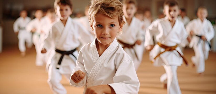 Children Are Learning Karate In The Gym.