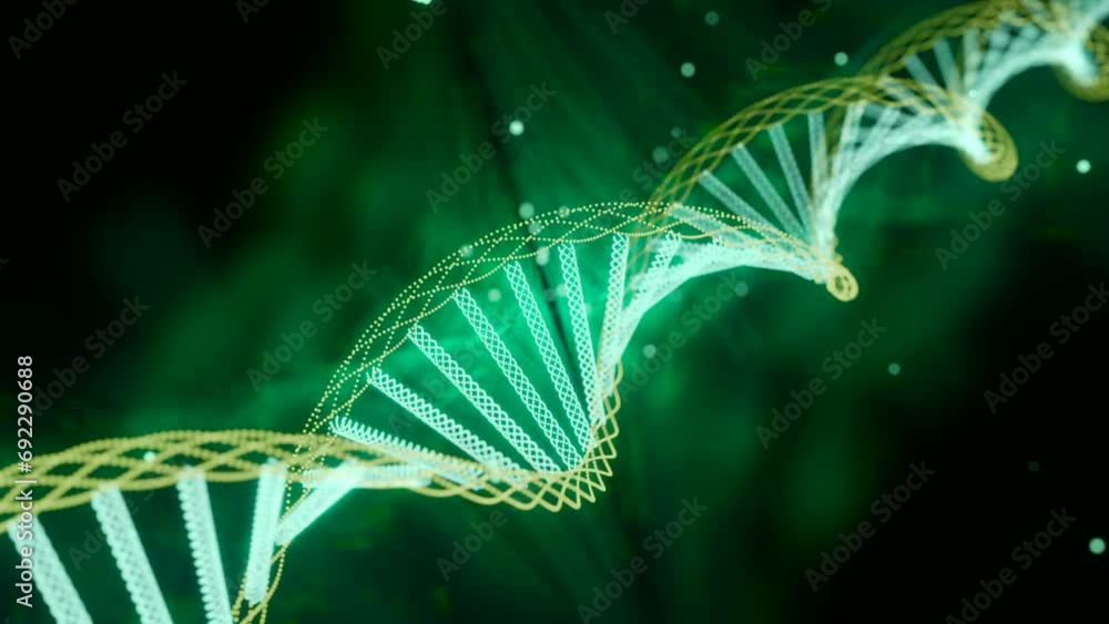 Poster glowing dna spiral in rotation. design. rotating spiral with colored glow. beautiful animation of gl