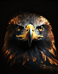 realistic illustration of eagle face isolated on black background