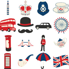 Royal Blue Red Iconic London Illustration Set