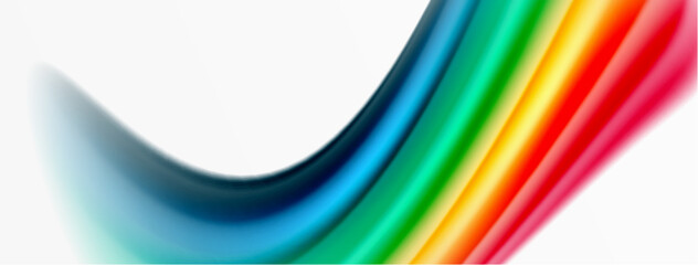 Rainbow color silk blurred wavy line background on white, luxuriously vibrant visually captivating backdrop. Stunning blend of colors reminiscent of rainbow, silky and gracefully blurred wavy pattern