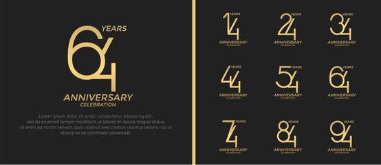 set of anniversary logo golden color on black background for celebration moment