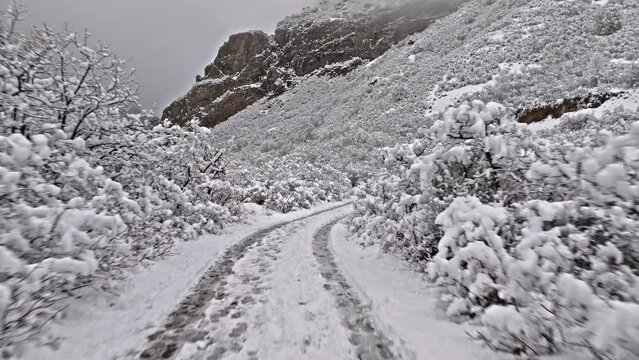Beautiful Winter Landscape over Rock Canyon Provo Utah trail covered in snow