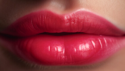 Obraz premium Beautiful woman lips shine with sensuality and elegance in close up generated by AI