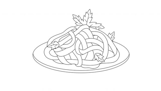 Animated sketch icon for Fettuccine Alfredo, a typical Italian food
